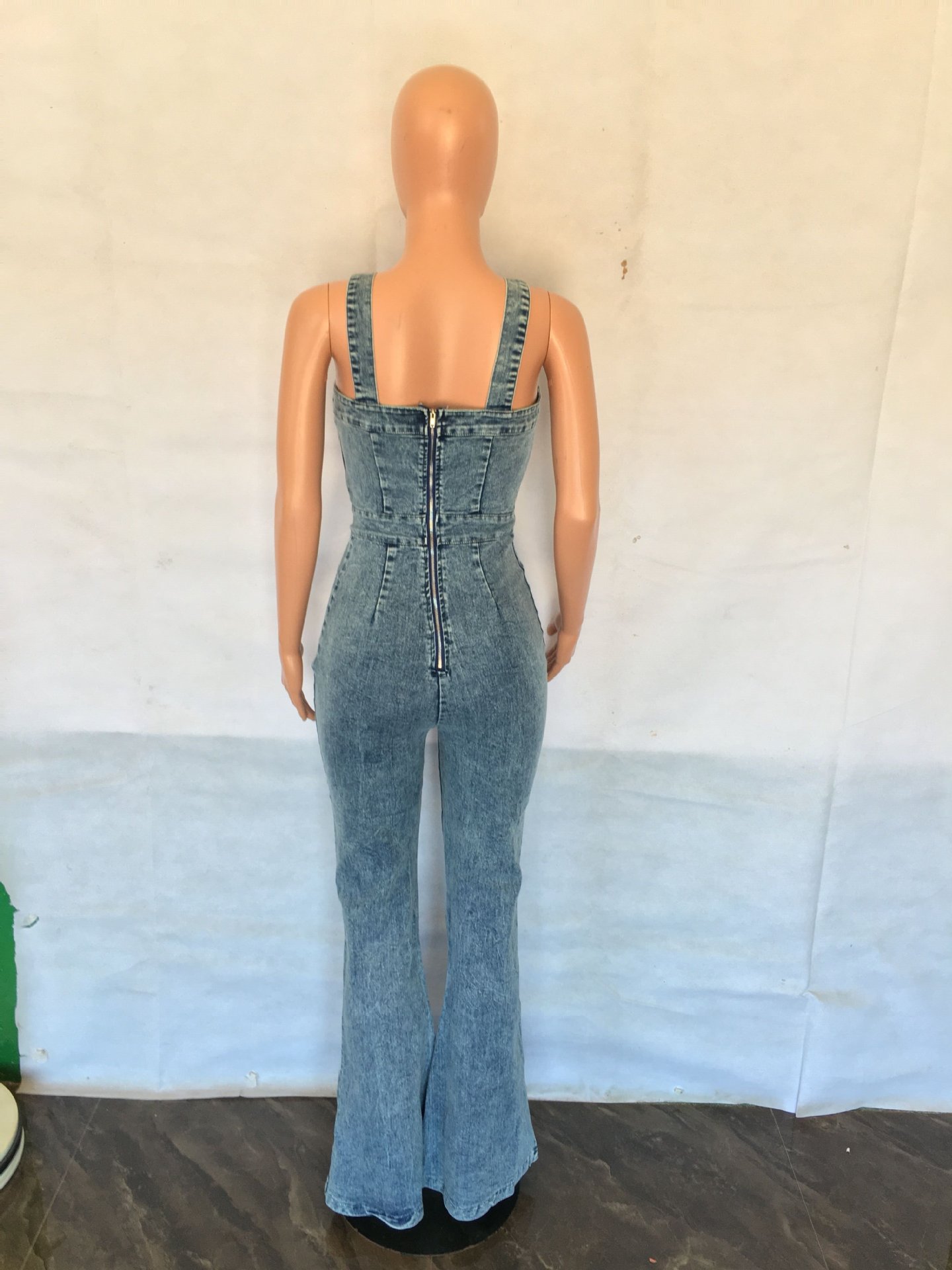 Fashionable casual sexy shoulder strap denim jumpsuit