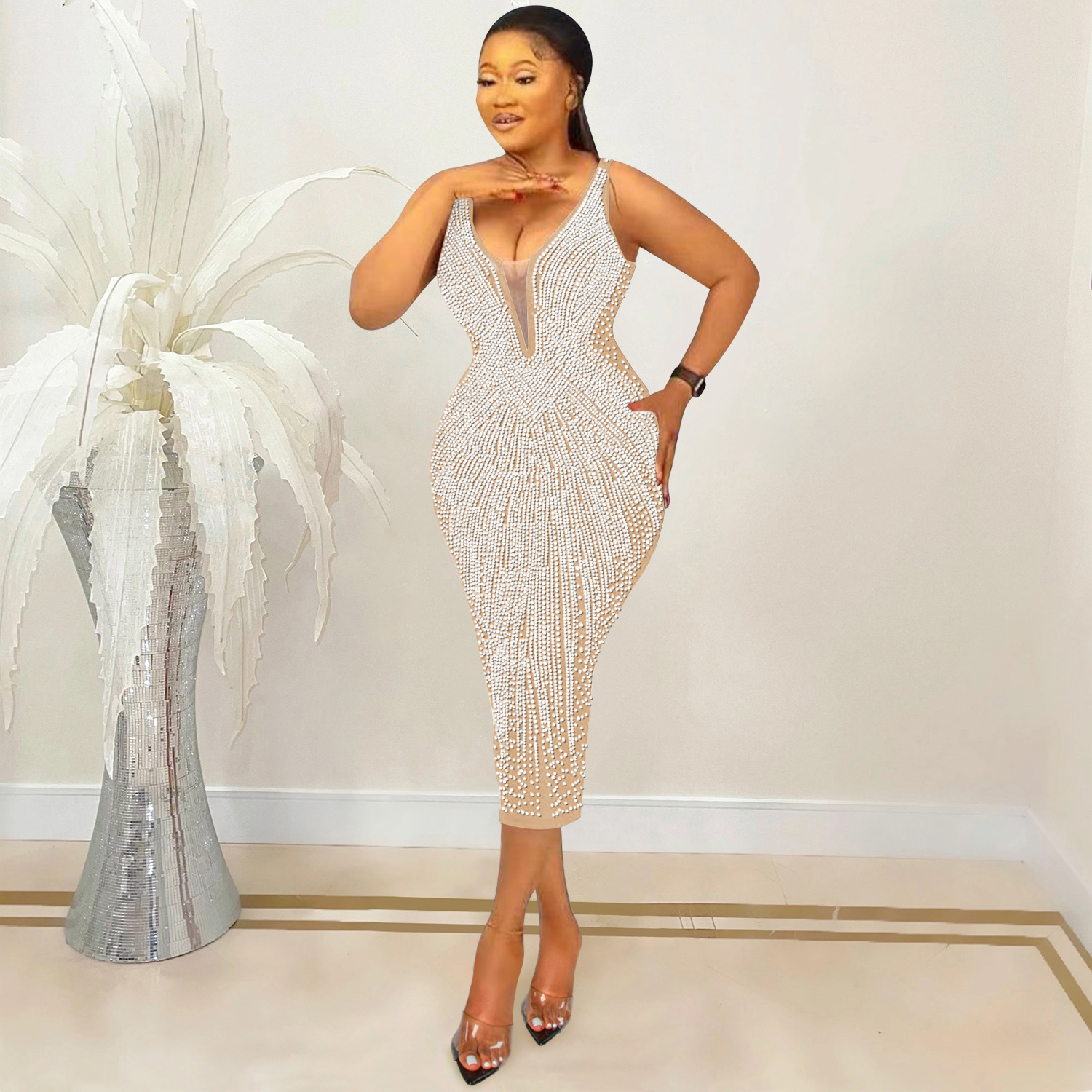 Fashion women dress suspenders sexy tight V-neck rhinestone dress for women plus size casual dress