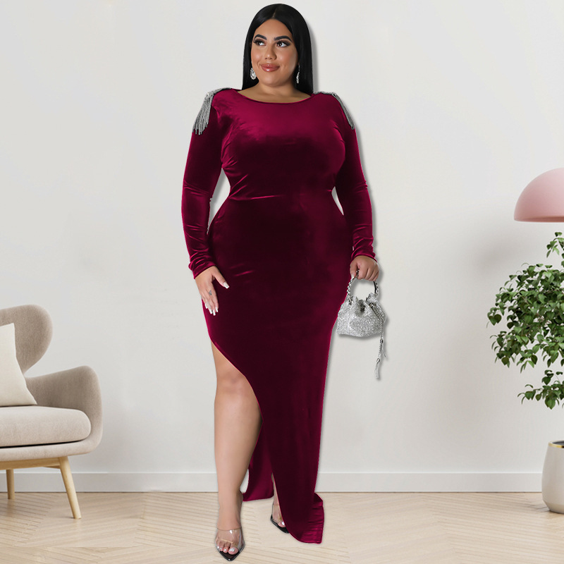 Plus Size Dress European and American plus size women clothes wholesale supply shoulder jewelry dress