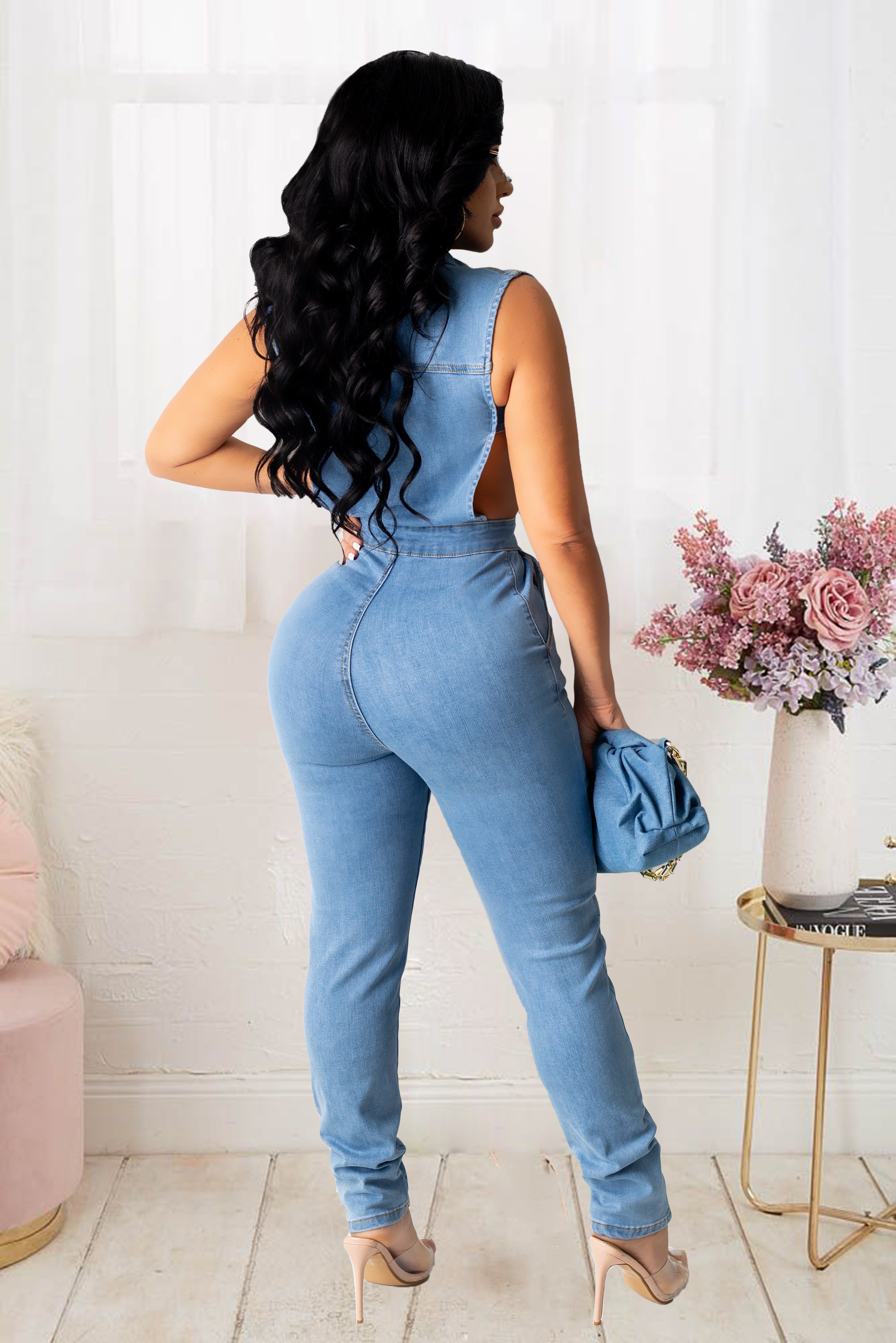 Fashion denim slim Jumpsuit