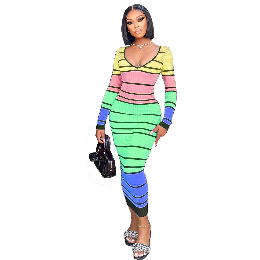 Plus Size Dress European and American sexy V neck slim autumn and winter dress