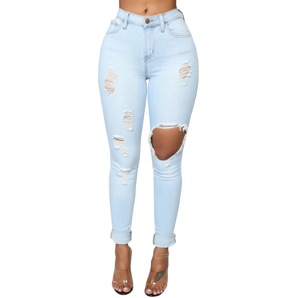 Fashion high waist denim hole tights