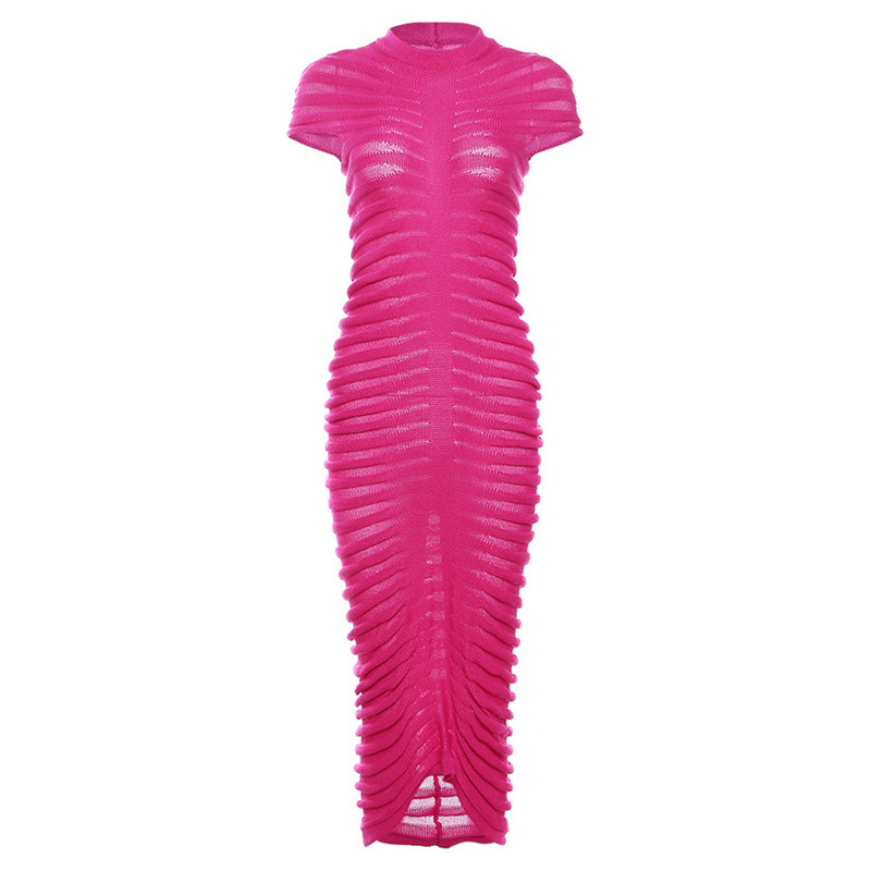 Short-Sleeved Round Neck Slim Fit Buttocks Elegant Design Sense Dress For Women