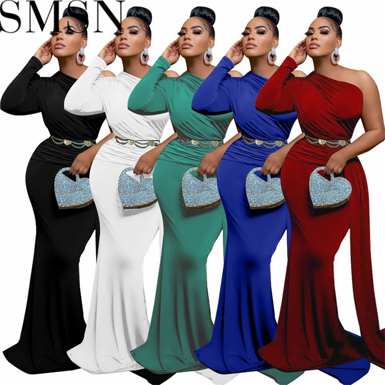 Plus Size Dress fashion women wear popular formal dress diagonal collar patch dress