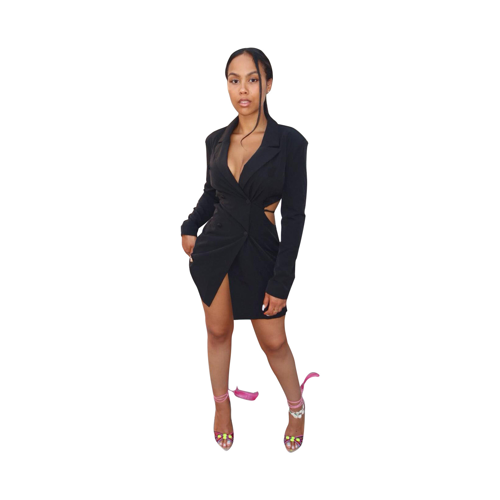 Plus Size Dress Amazon fashion casual autumn and winter suit collar backless dress