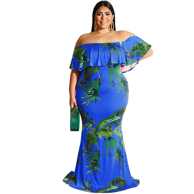 Plus Size Dress 2022 Summer Sunflowers Leaf Printed Sexy Tight Dress