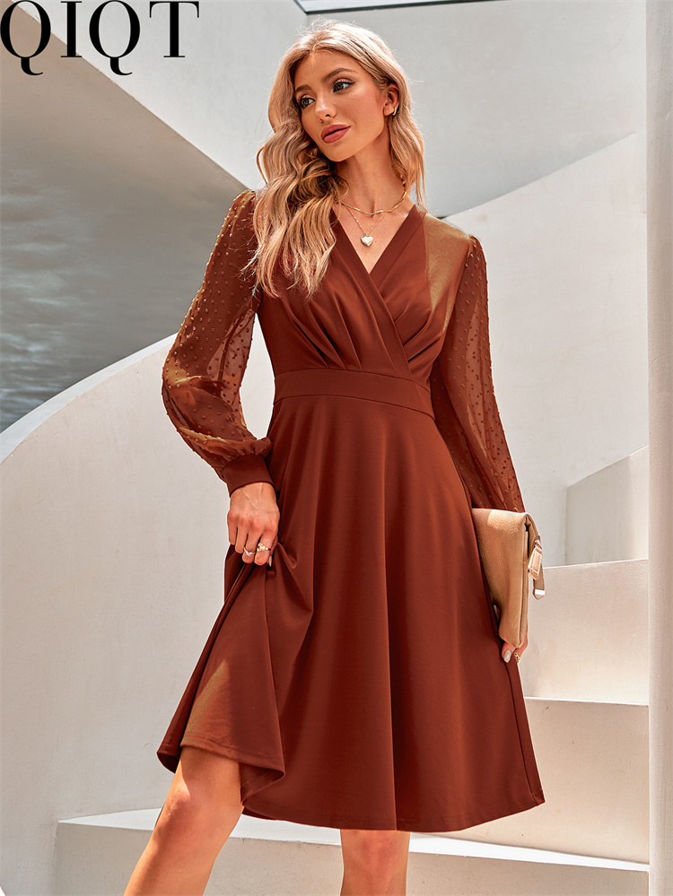 Plus Size Dress 2022 autumn and winter New V neck fashion European and American jacquard dress
