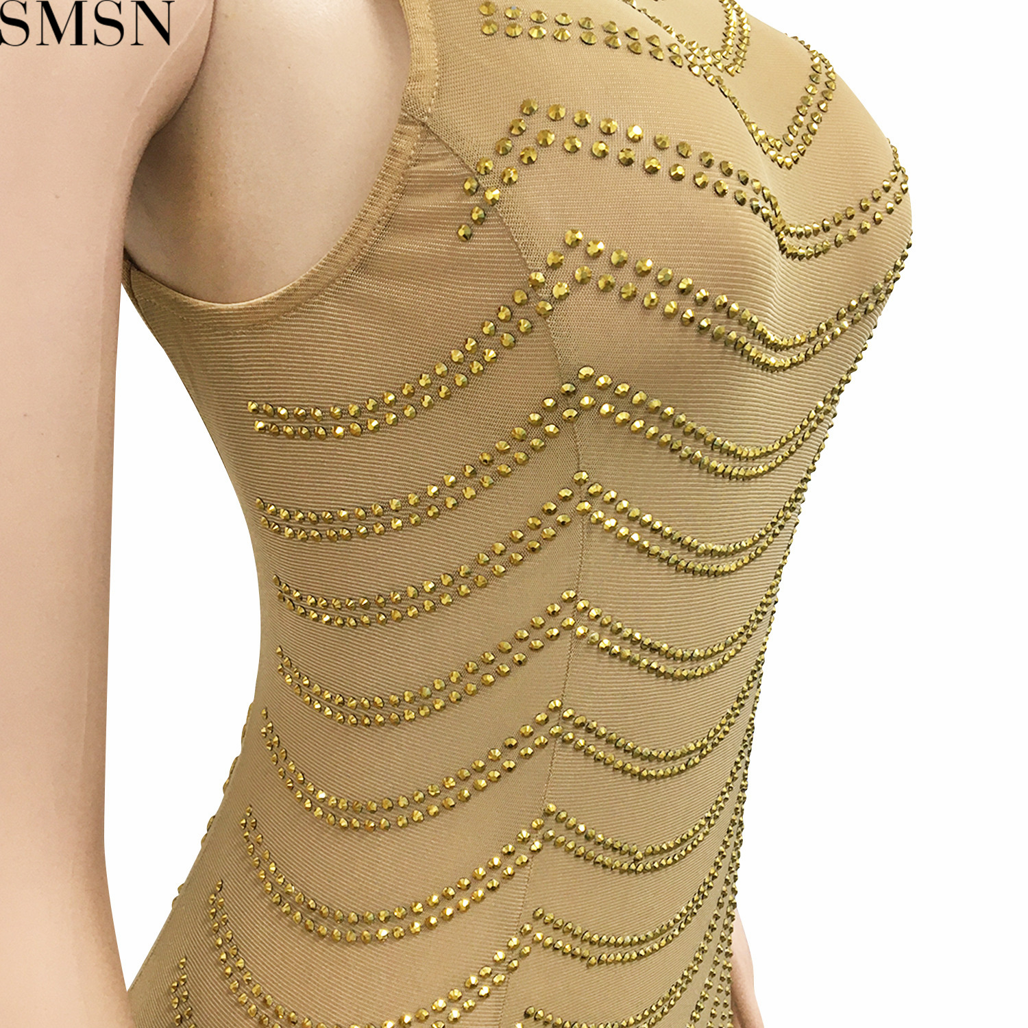 Fashion women dress sexy backless nightclub party formal dress rhinestone see-through dress for women