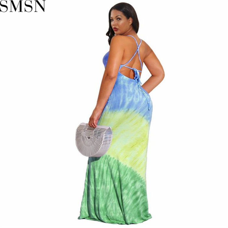 Fashion women dress European and American tie dye lace up sexy plus size dress