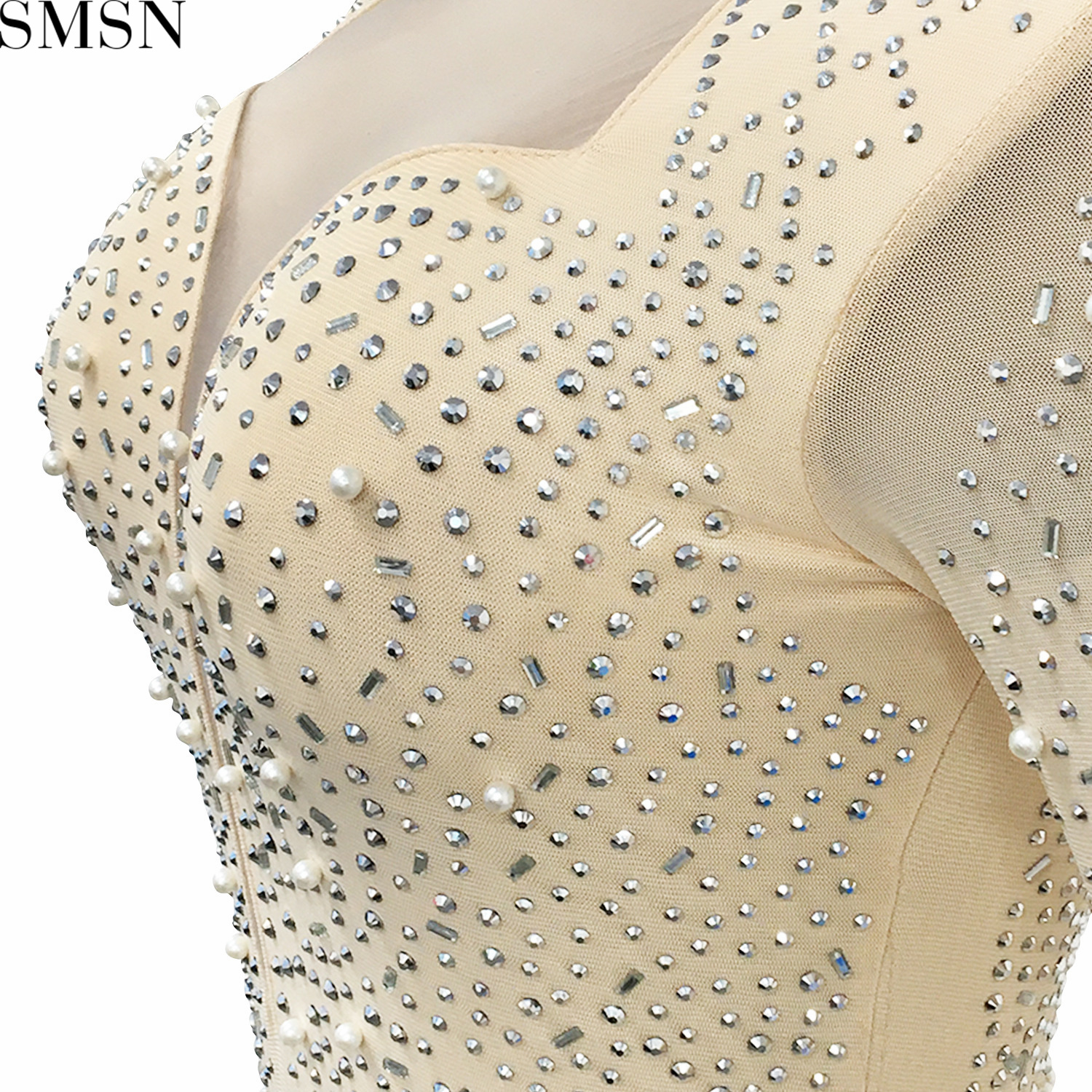 Plus Size Dress deep V nightclub party formal dress hot rhinestone mesh see-through women's clothing