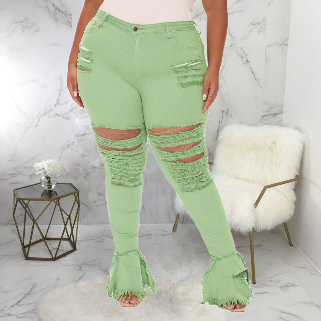 Fashion hole stitching micro flared pants