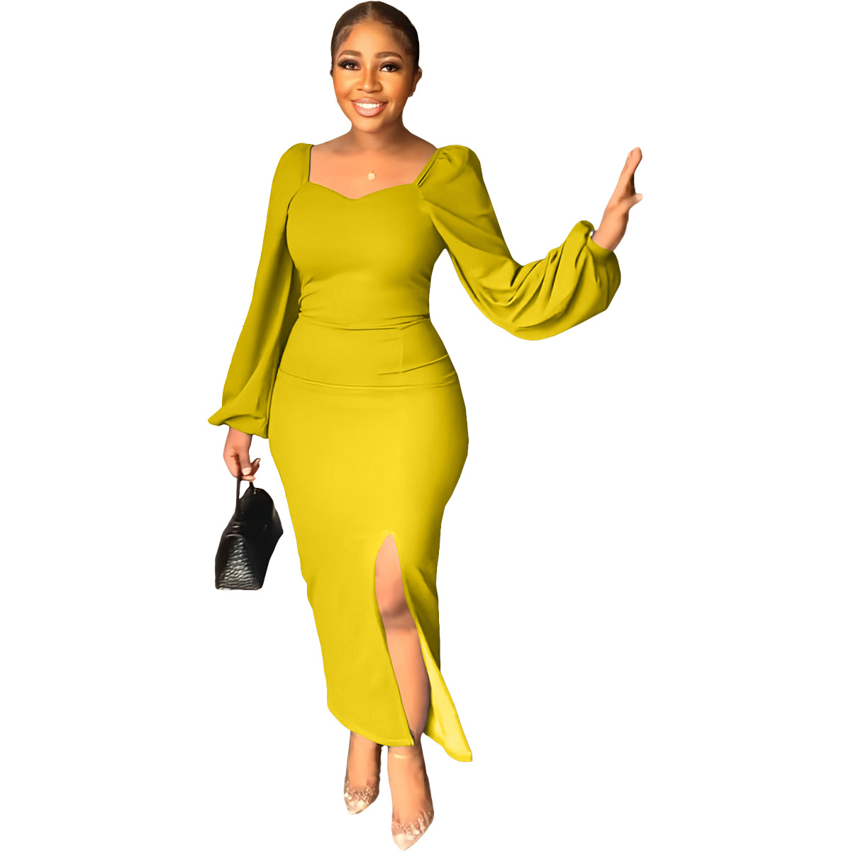 Fashion dress for women chiffon sleeves backless zipper sexy sheath split dress