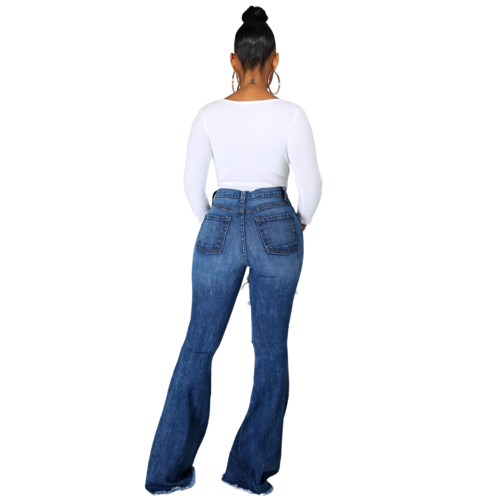 Sexy fashion trend hole elastic flared pants