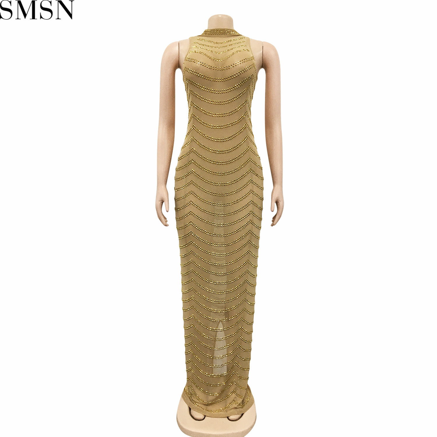 Fashion women dress sexy backless nightclub party formal dress rhinestone see-through dress for women