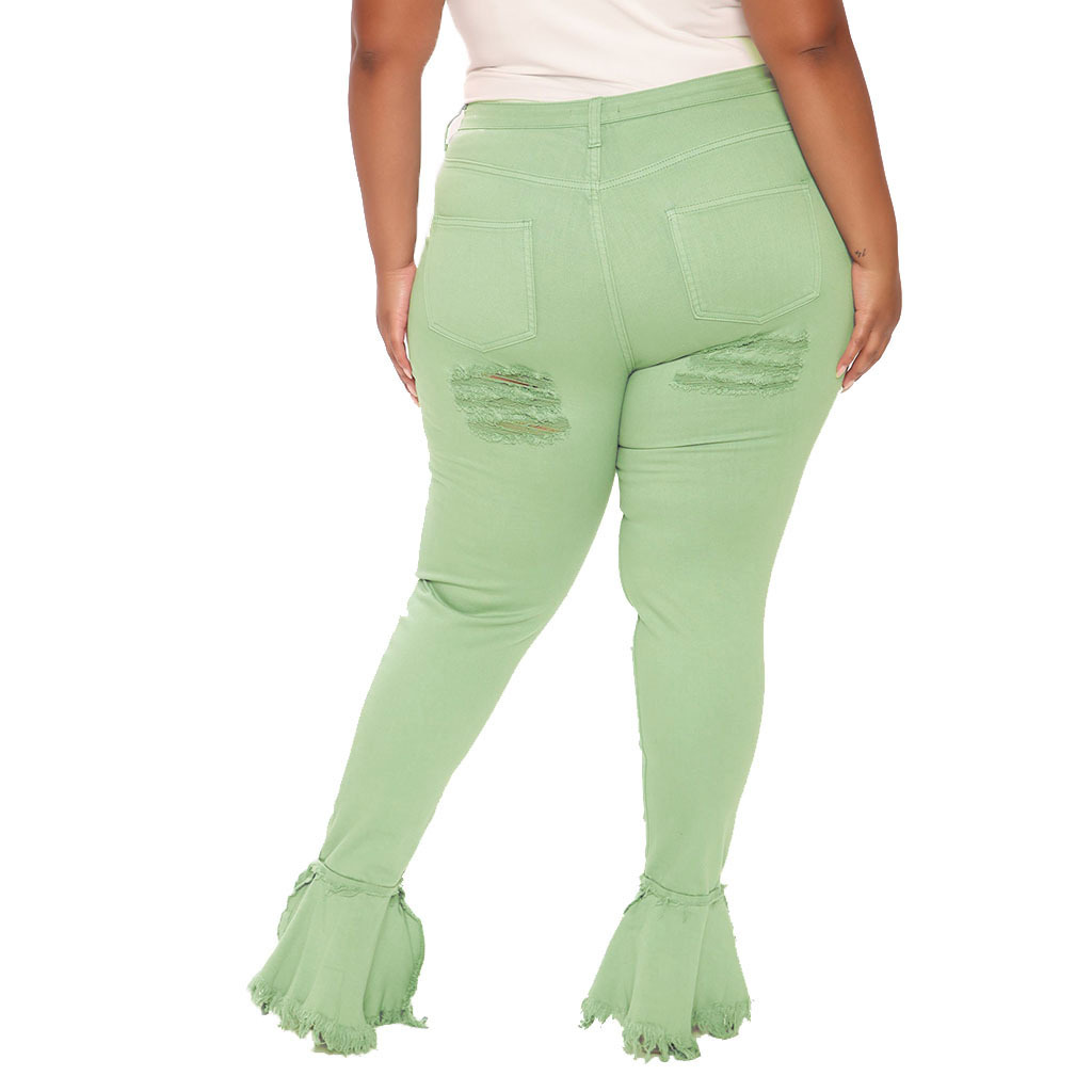 Fashion hole stitching micro flared pants