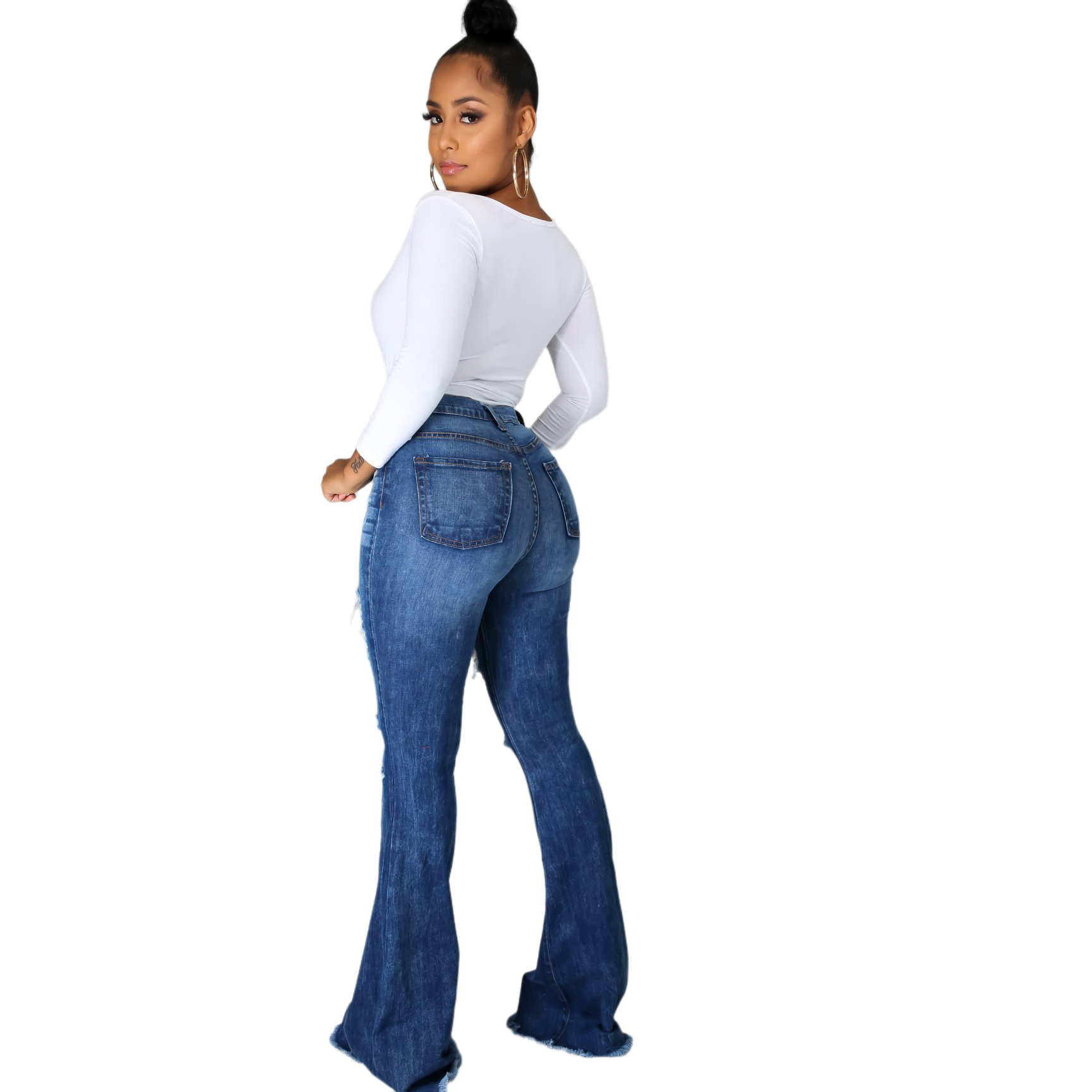 Sexy fashion trend hole elastic flared pants