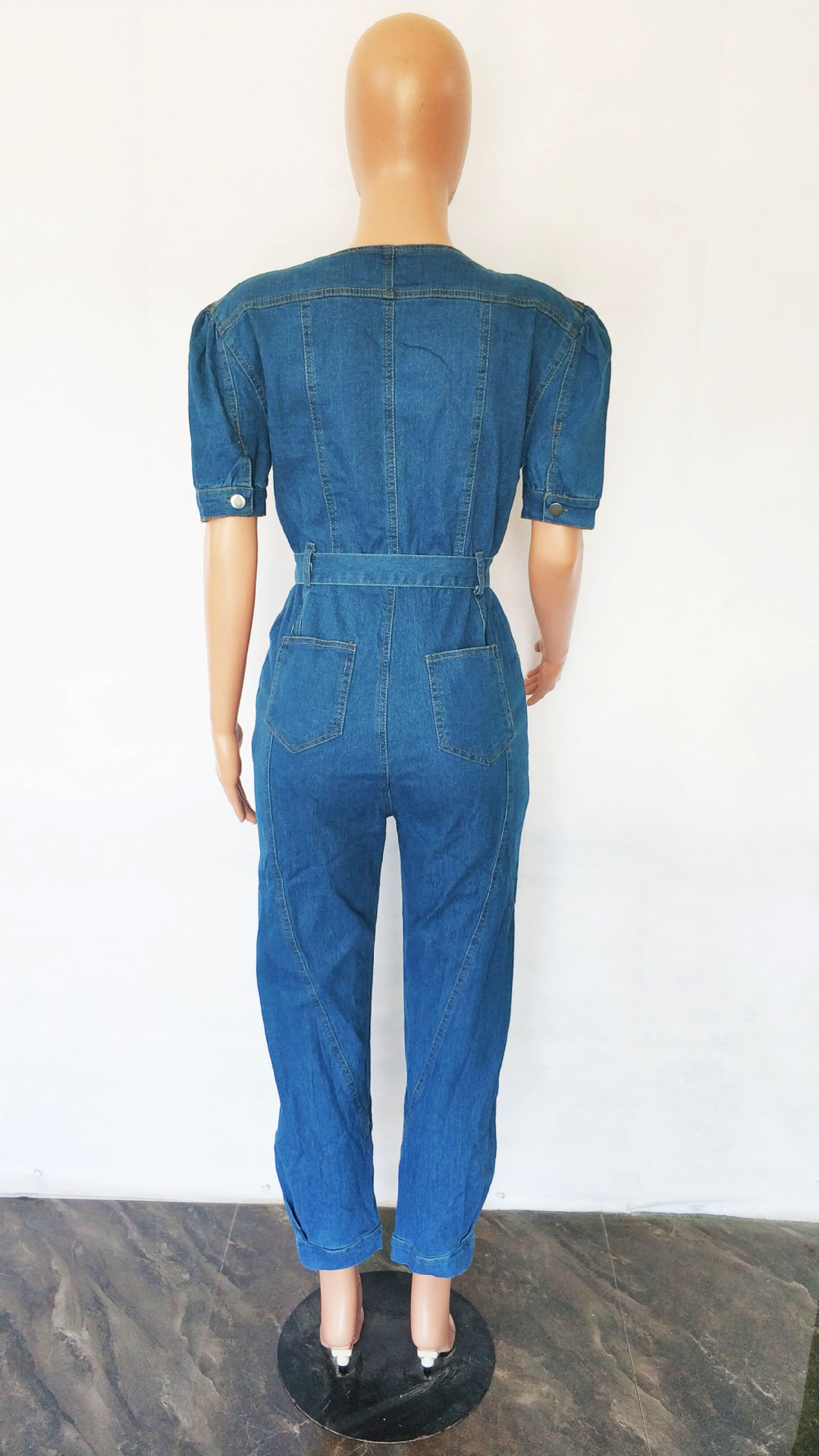 Fashion loose jeans short sleeve Jumpsuit