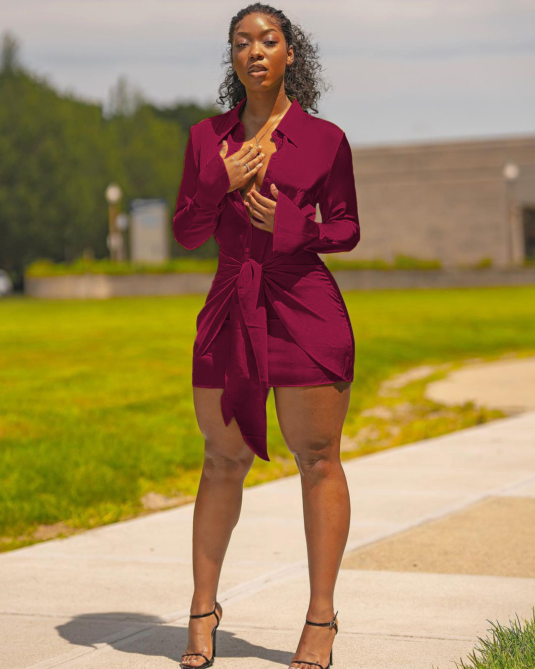 Cute Fashion Solid Color Shirt Dress