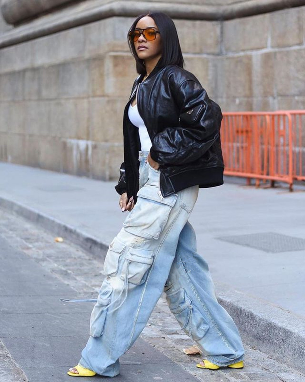 Fashion denim retro casual three-dimensional pocket pants