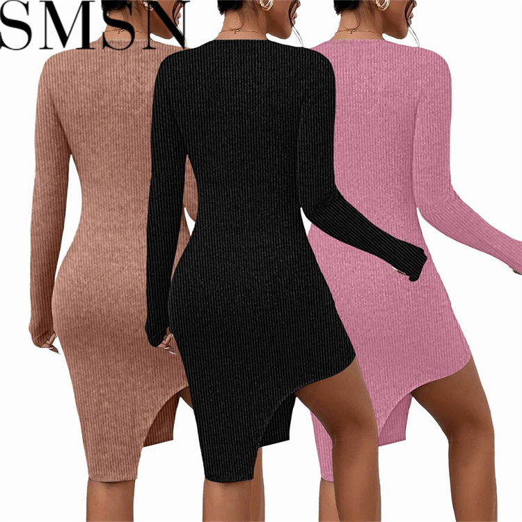 Plus Size Dress Amazon new spring and summer square collar fashion slit irregular sexy dress