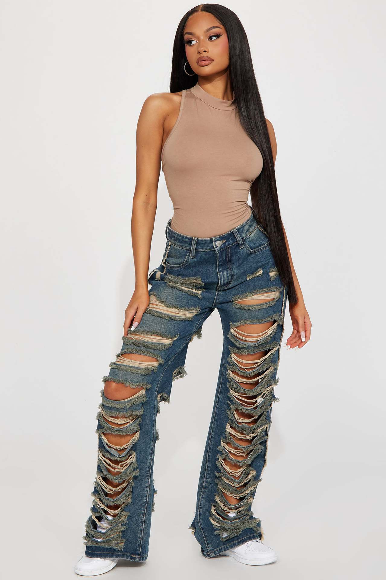 Sexy Oversized Micro Stretch Perforated Micro Flare Jeans