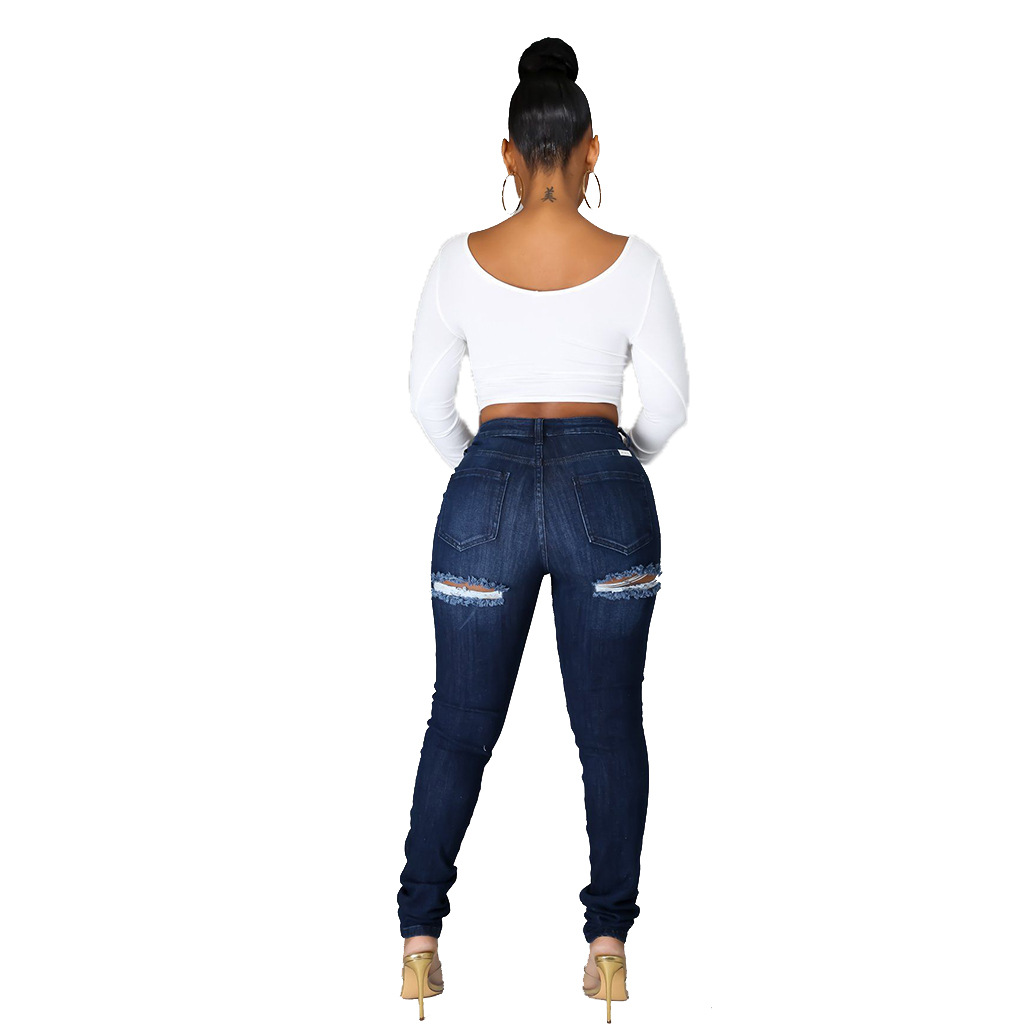 Fashion slim high waist holed jeans Leggings