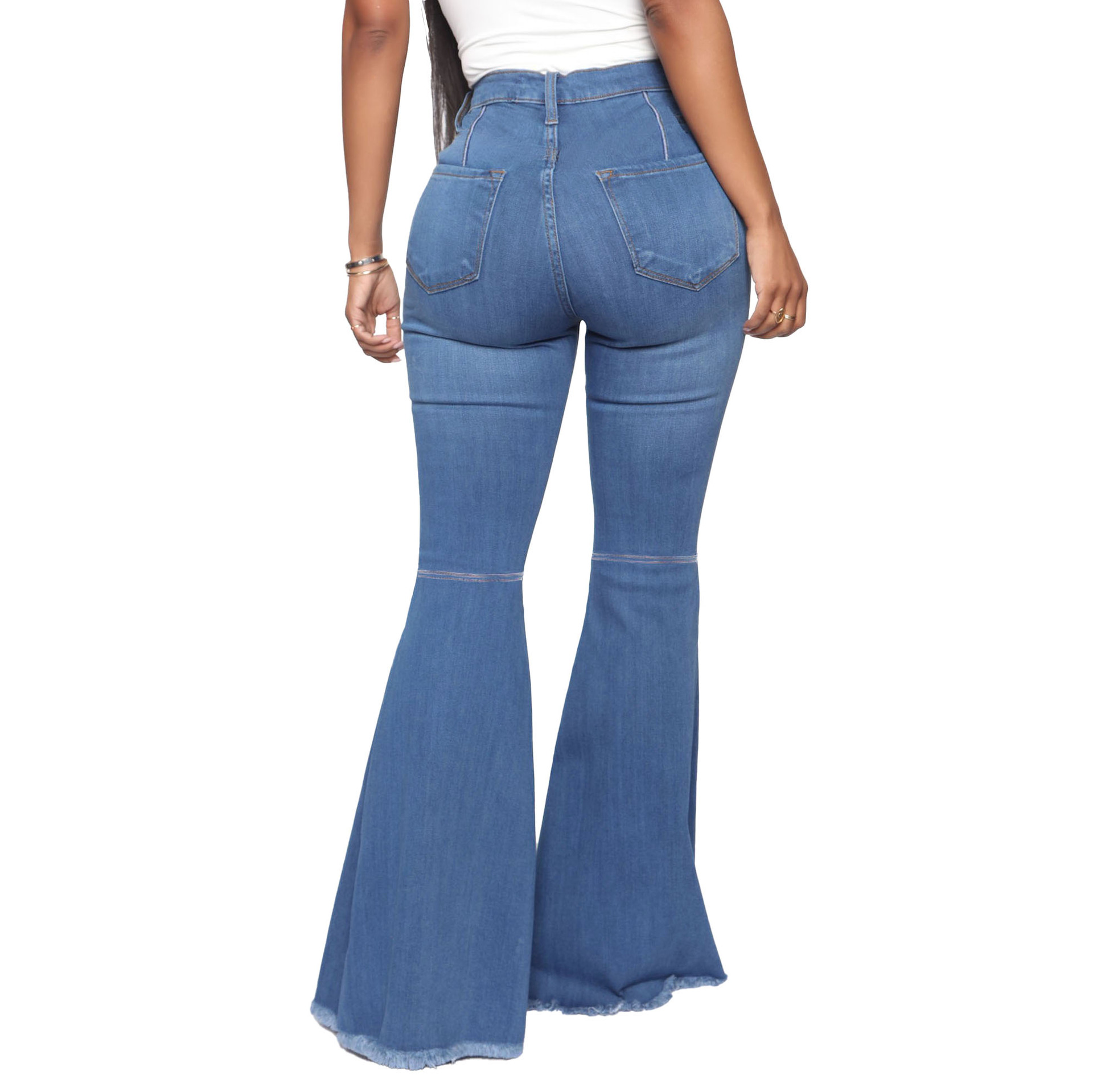 Fashion high waist elastic denim flared pants