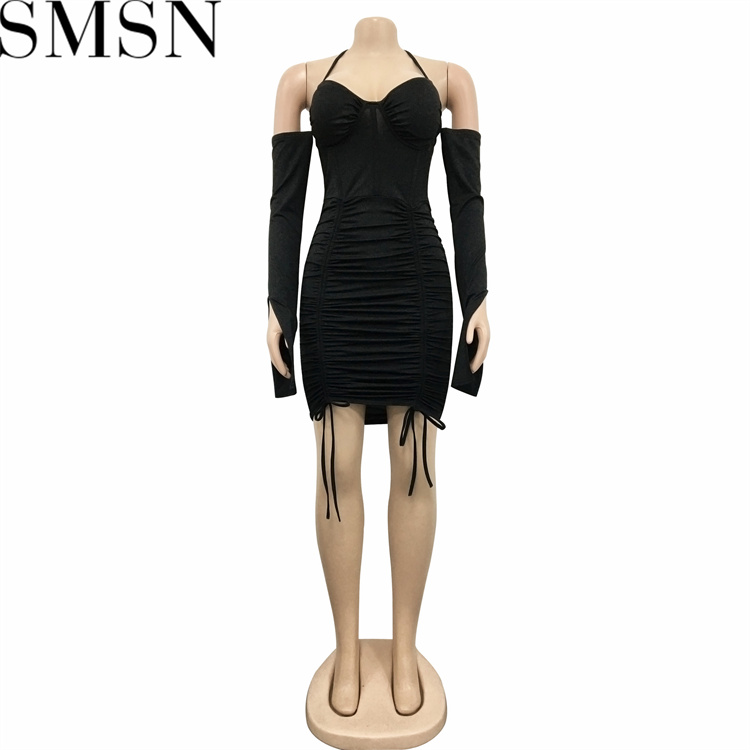 Plus Size Dress Amazon European and American fashion women lace up long sleeve skirt dress