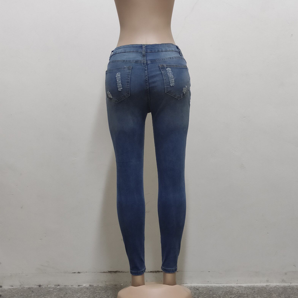 Fashion high waist jeans with holes