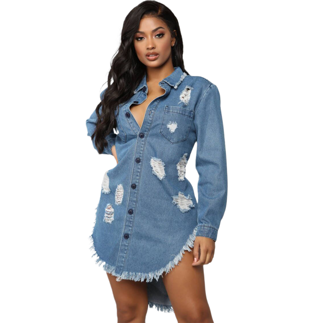 Sexy hole tassel denim dress