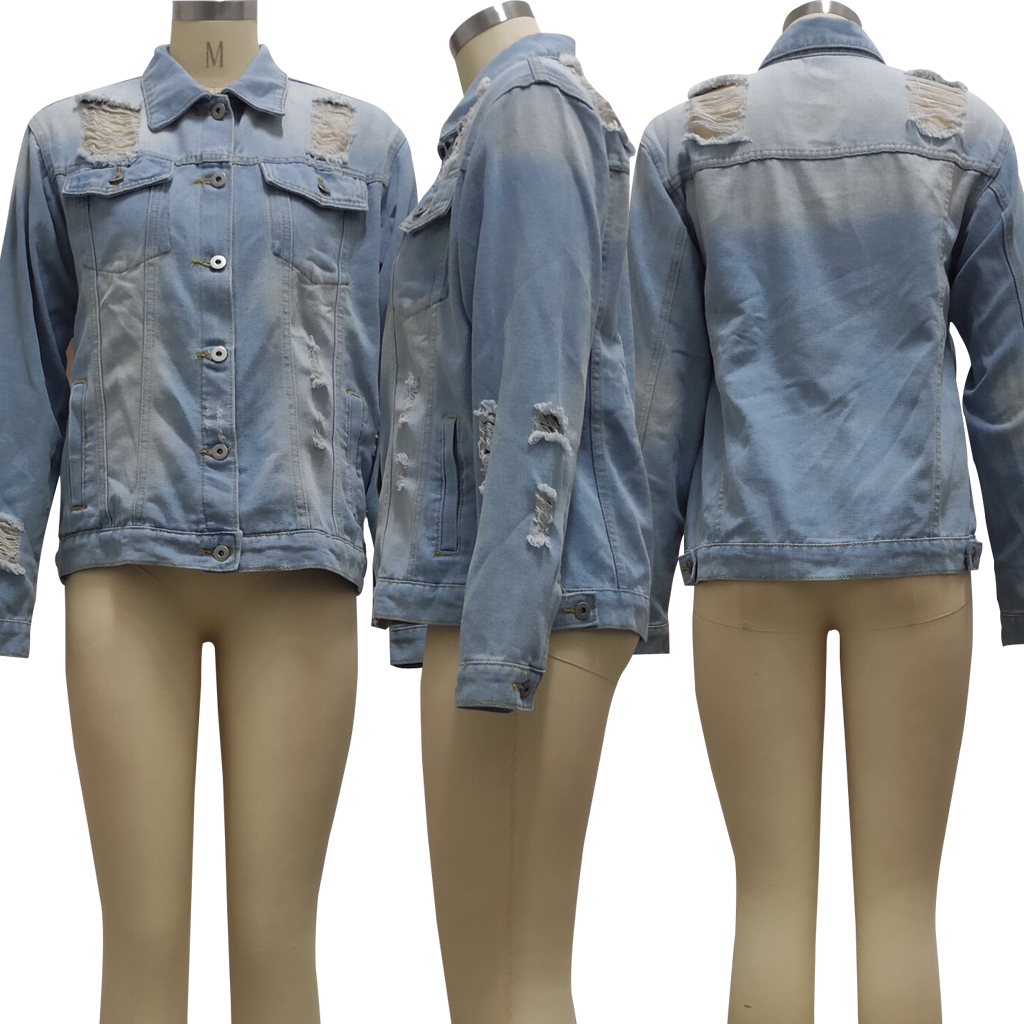 Washed women's slim denim jacket