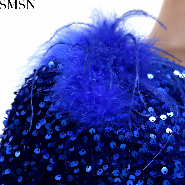 Casual Dress Fashion sexy single shoulder sequins split hip show figure dress