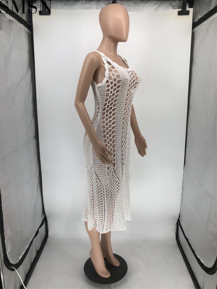 Fashion women dress Amazon Ins Style Sexy Cutout Strap Blouse Hand Crochet Knitted Dress