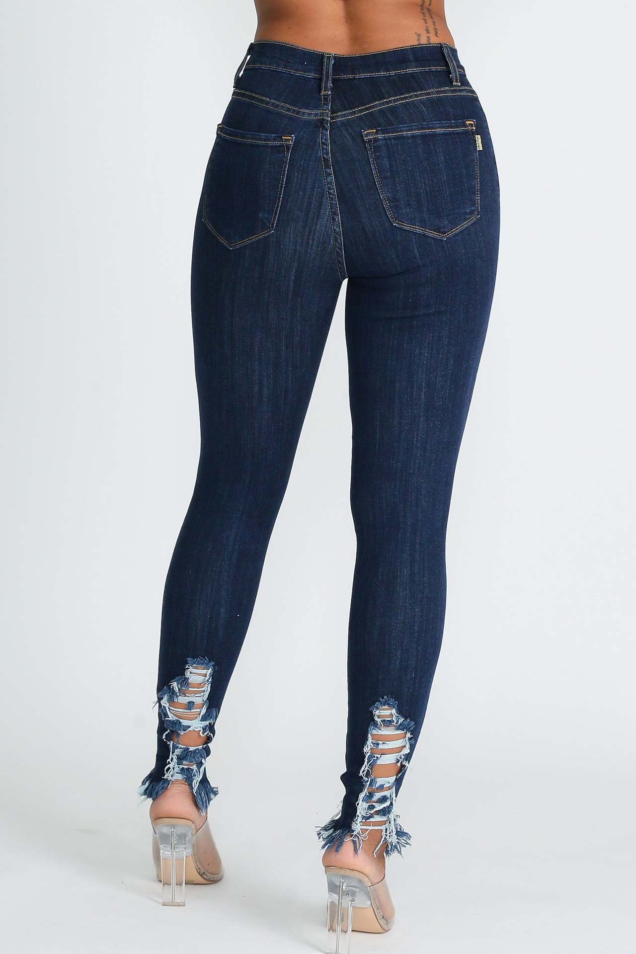 Oversized sexy high stretch perforated calf denim pants