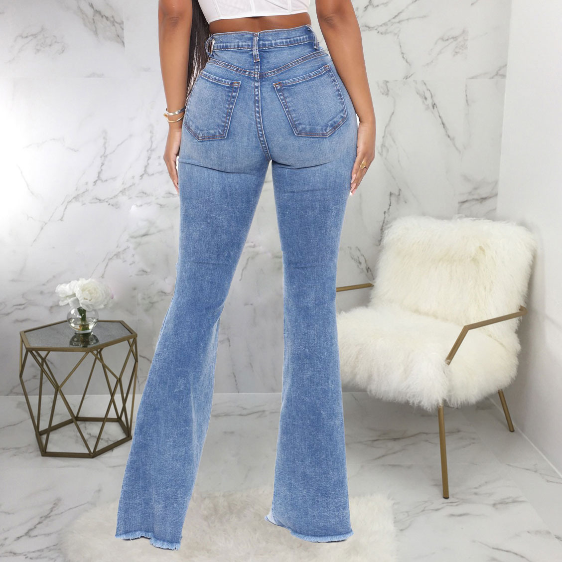 Sexy fashion stitched jeans with holes