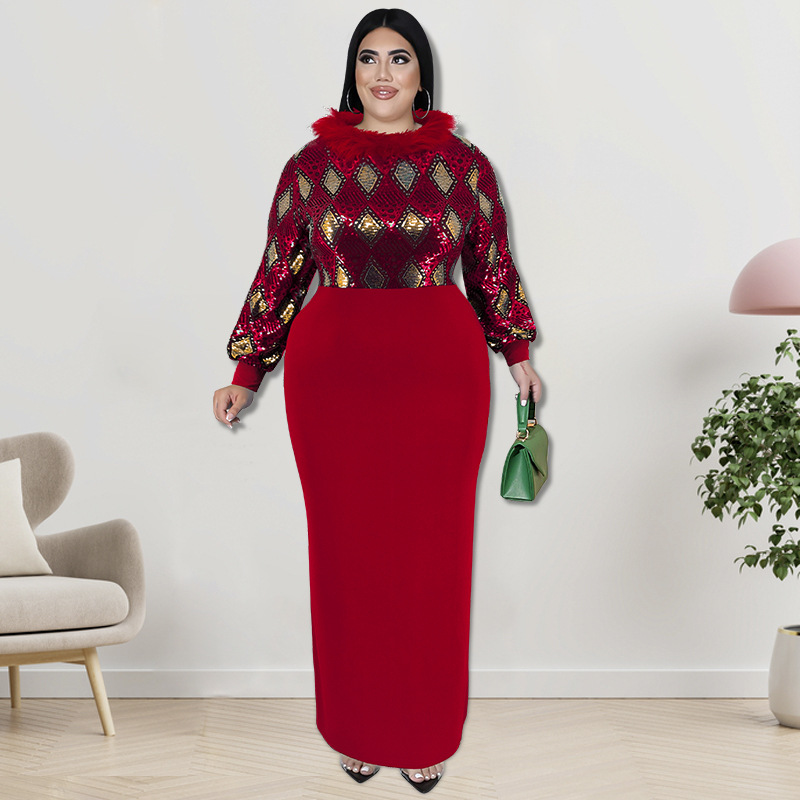 Plus Size Dress wholesale supply long sleeve front beaded dress