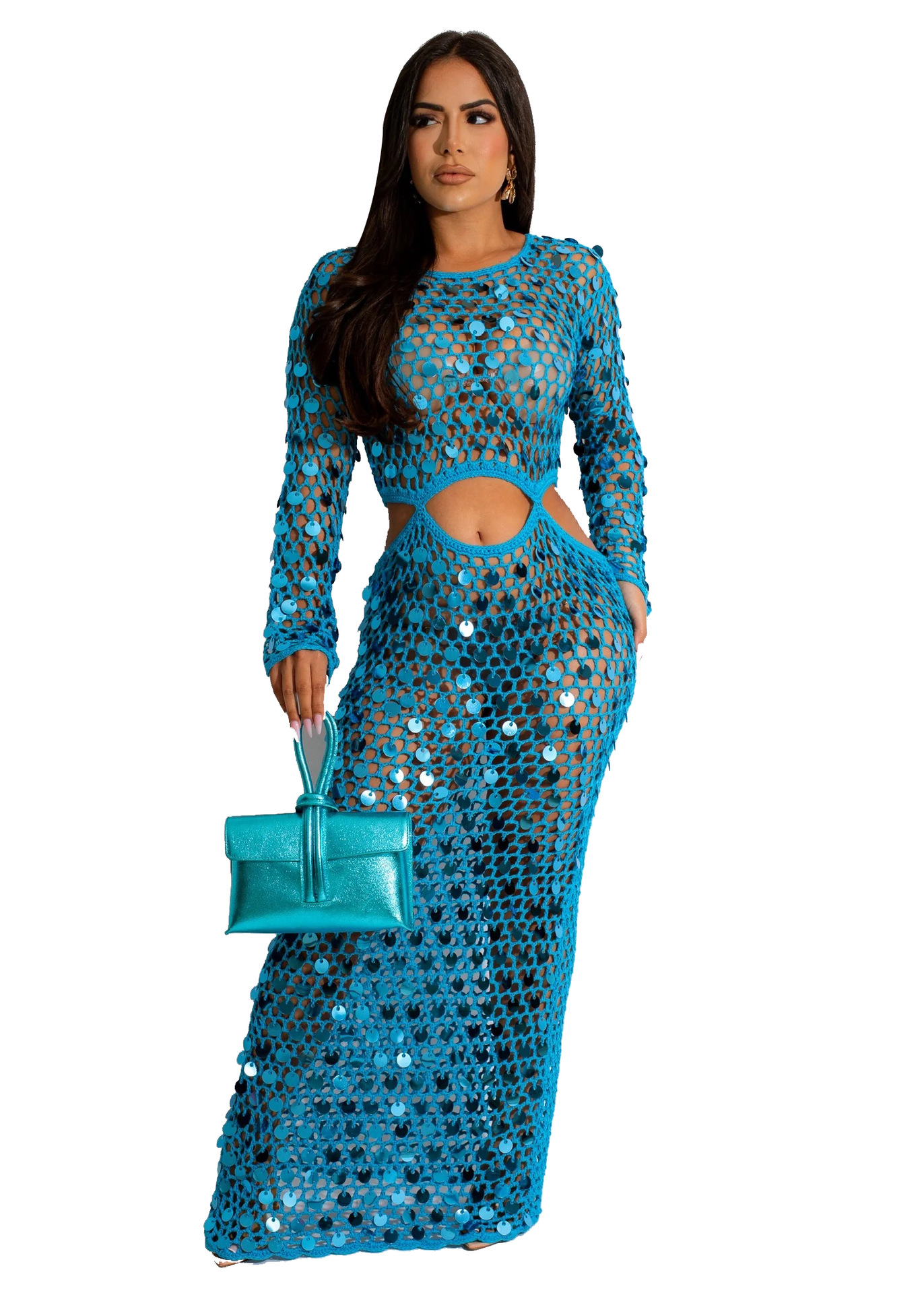 Handmade Knitted Casual Hollow Out Sequin Beach Dress