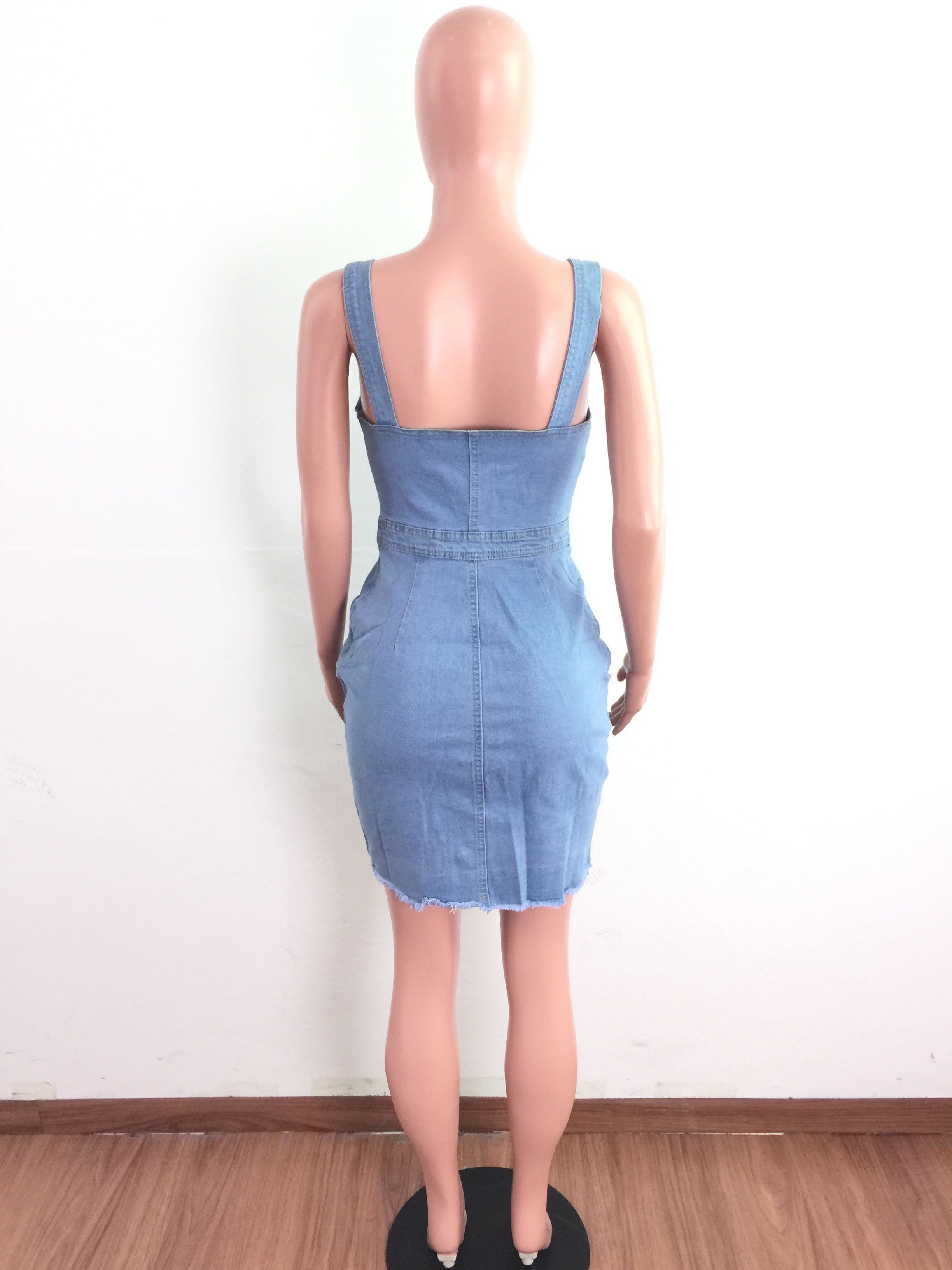 Sexy denim dress with halter