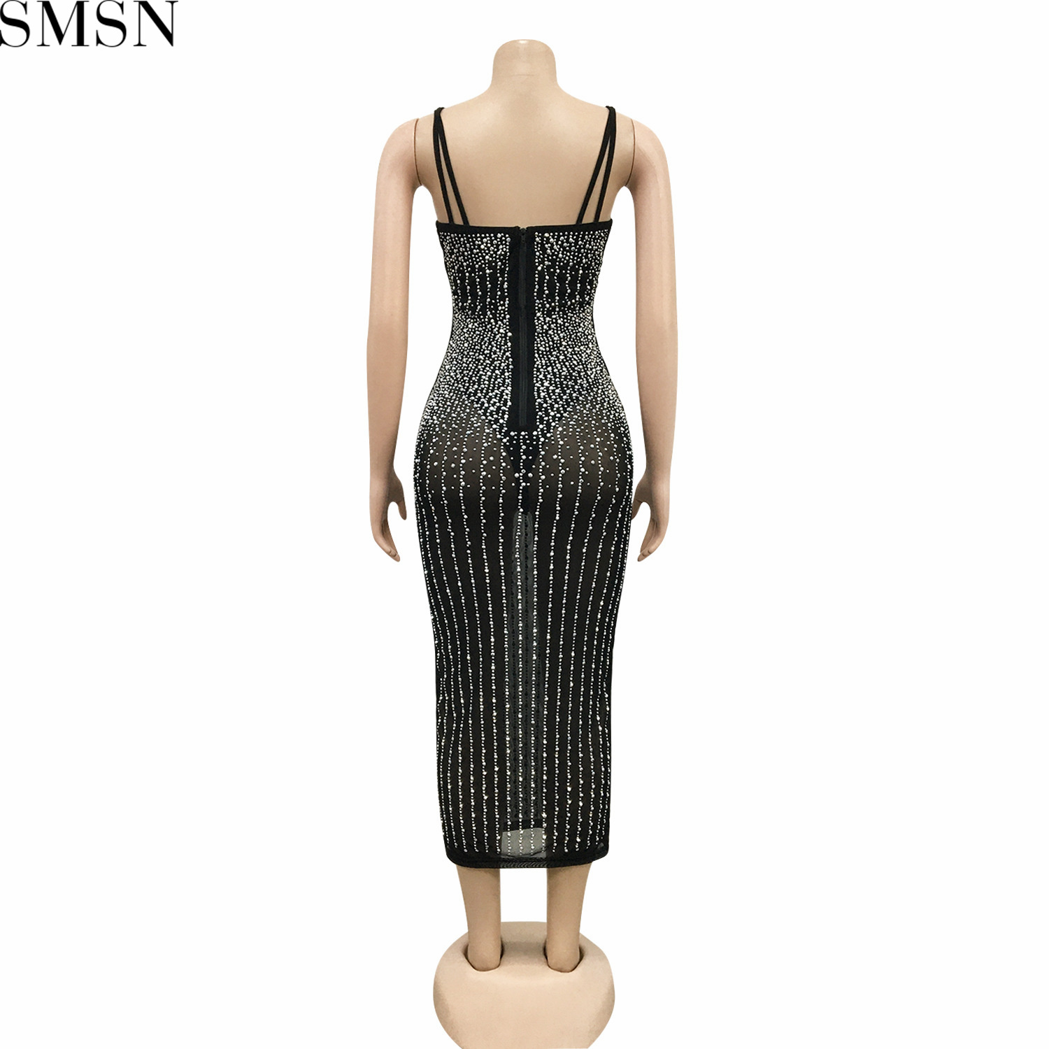 Fashion women's wear Party nightclub mesh see-through rhinestone Diamond strap dress plus size casual dress