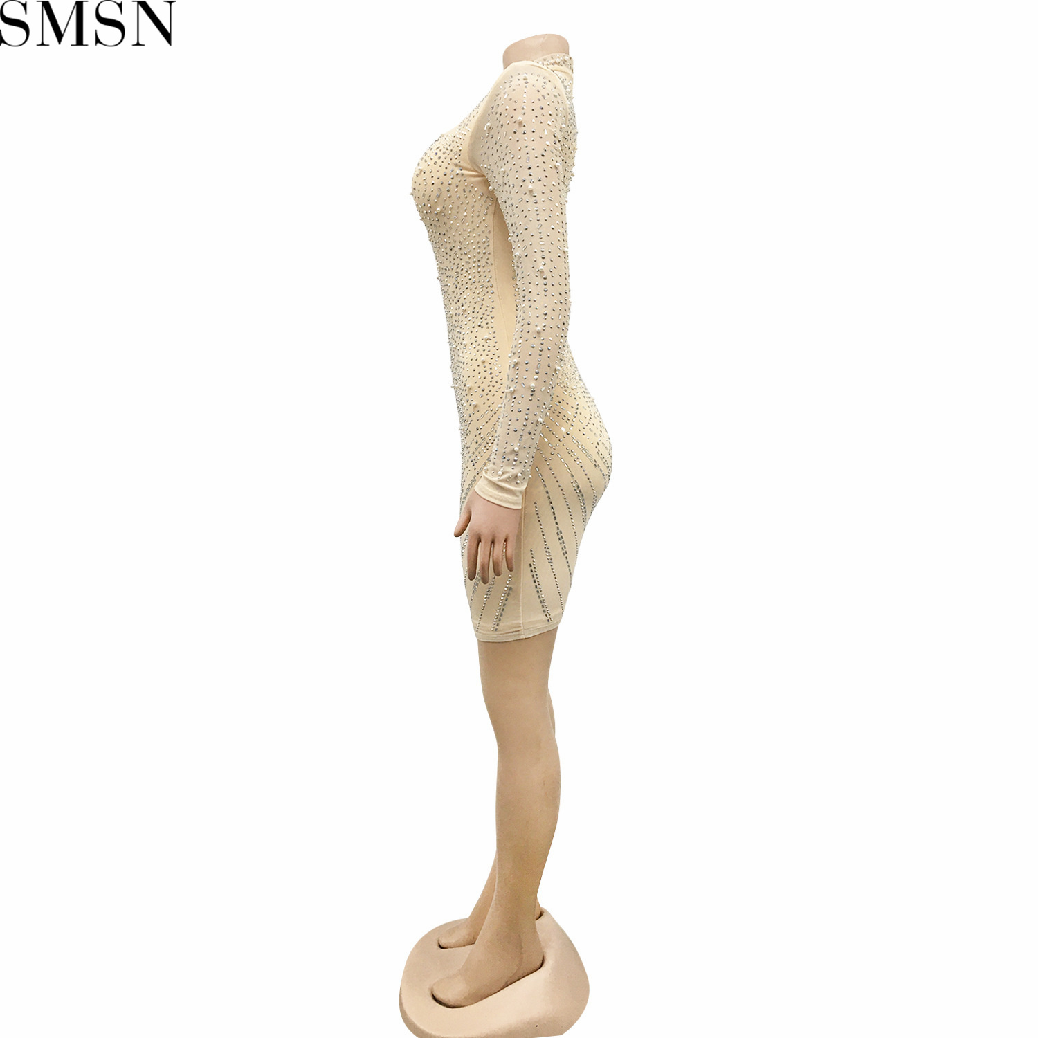 Plus Size Dress deep V nightclub party formal dress hot rhinestone mesh see-through women's clothing