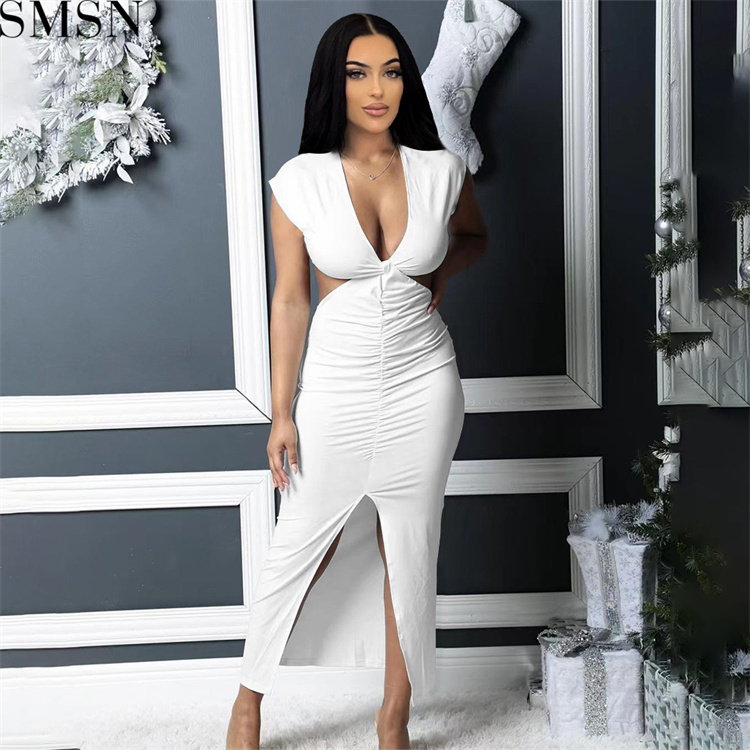 Casual Dress Amazon fashion midriff outfit split Sexy Slim fit pleated dress