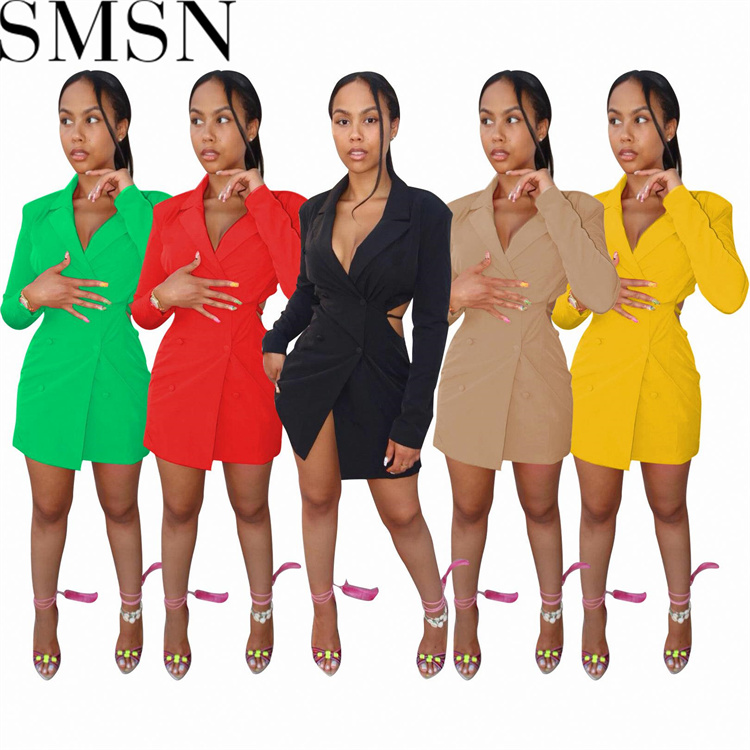 Plus Size Dress Amazon fashion casual autumn and winter suit collar backless dress