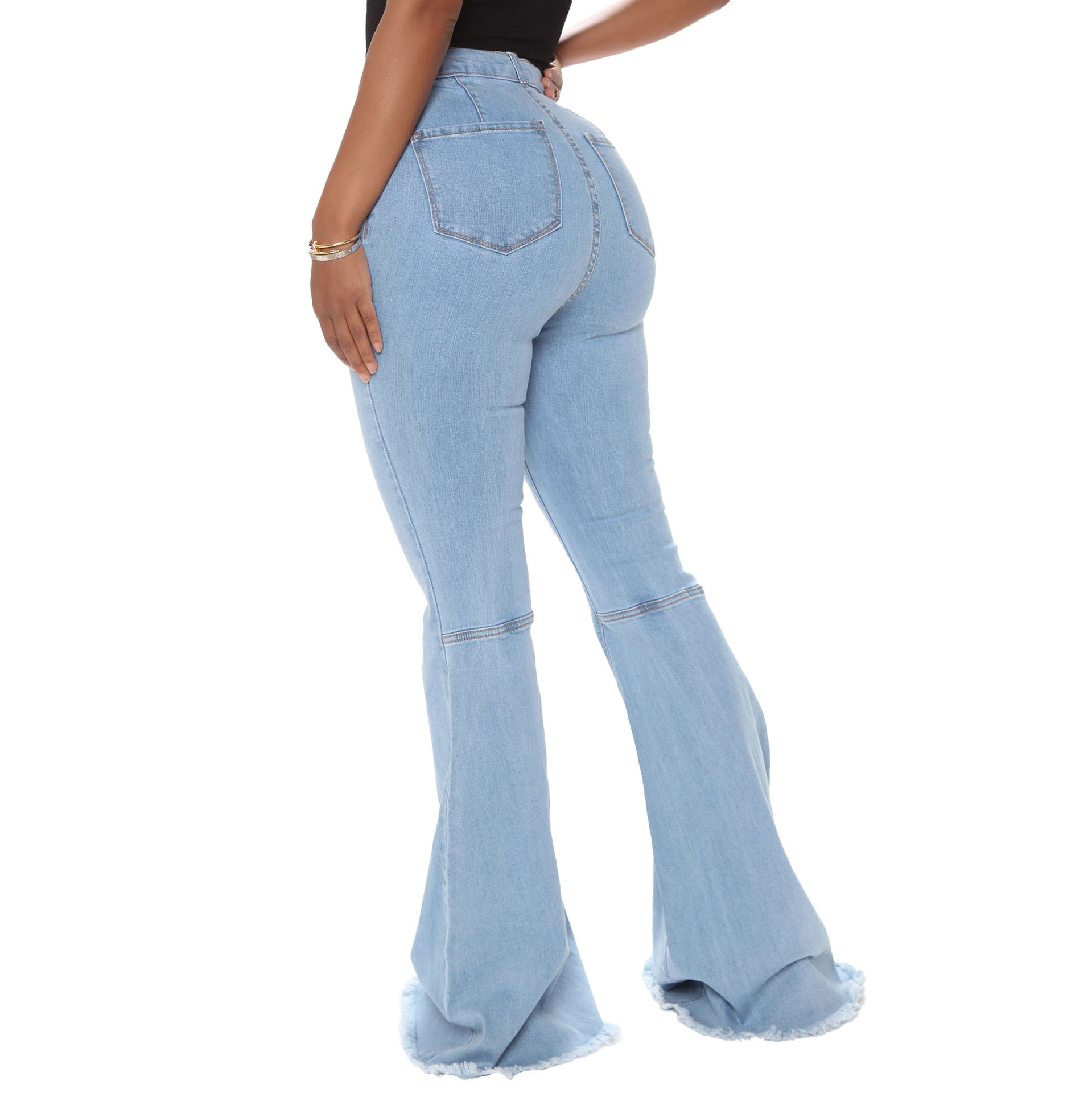 Fashion high waist elastic denim flared pants