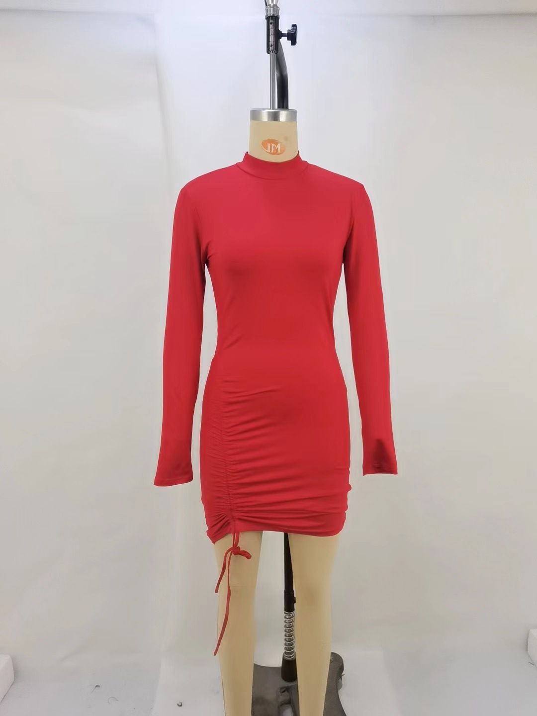 Turtleneck Purple Long Sleeve Ruched Tie Dress