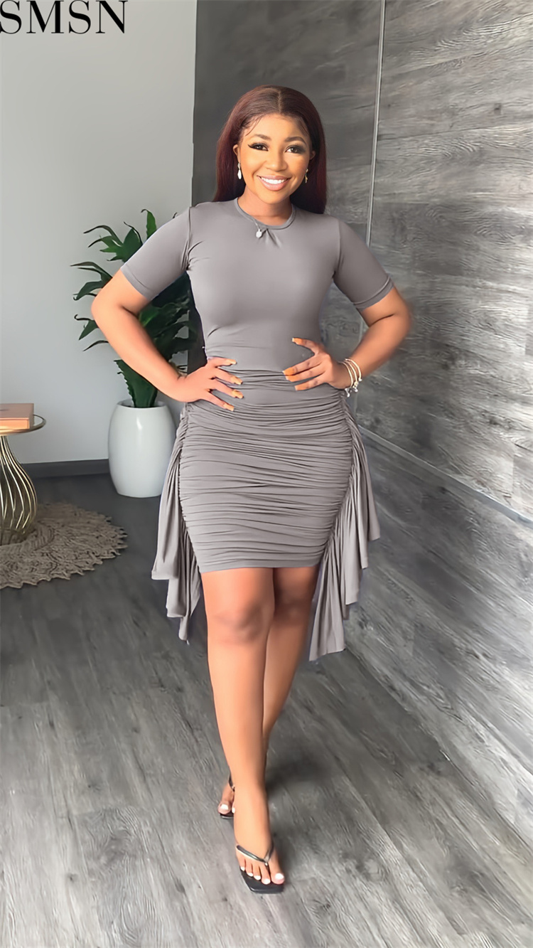 Plus Size Dress European and American AliExpress irregular ruffled slim pleated dress