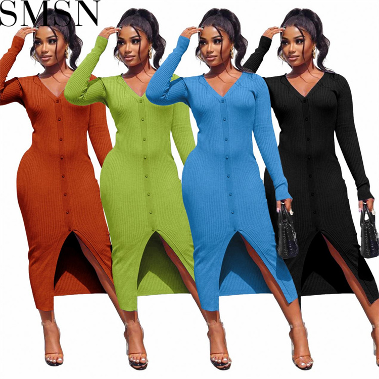 Plus Size Dress Amazon new autumn and winter thread slit slim fit sexy dress