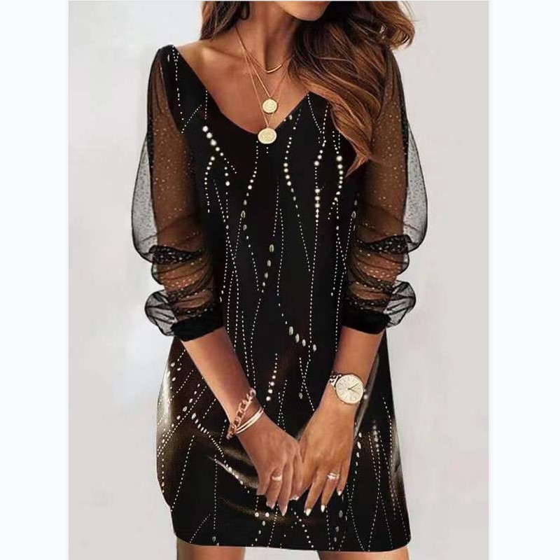 Sequin Perspective Mesh Women'S Dress
