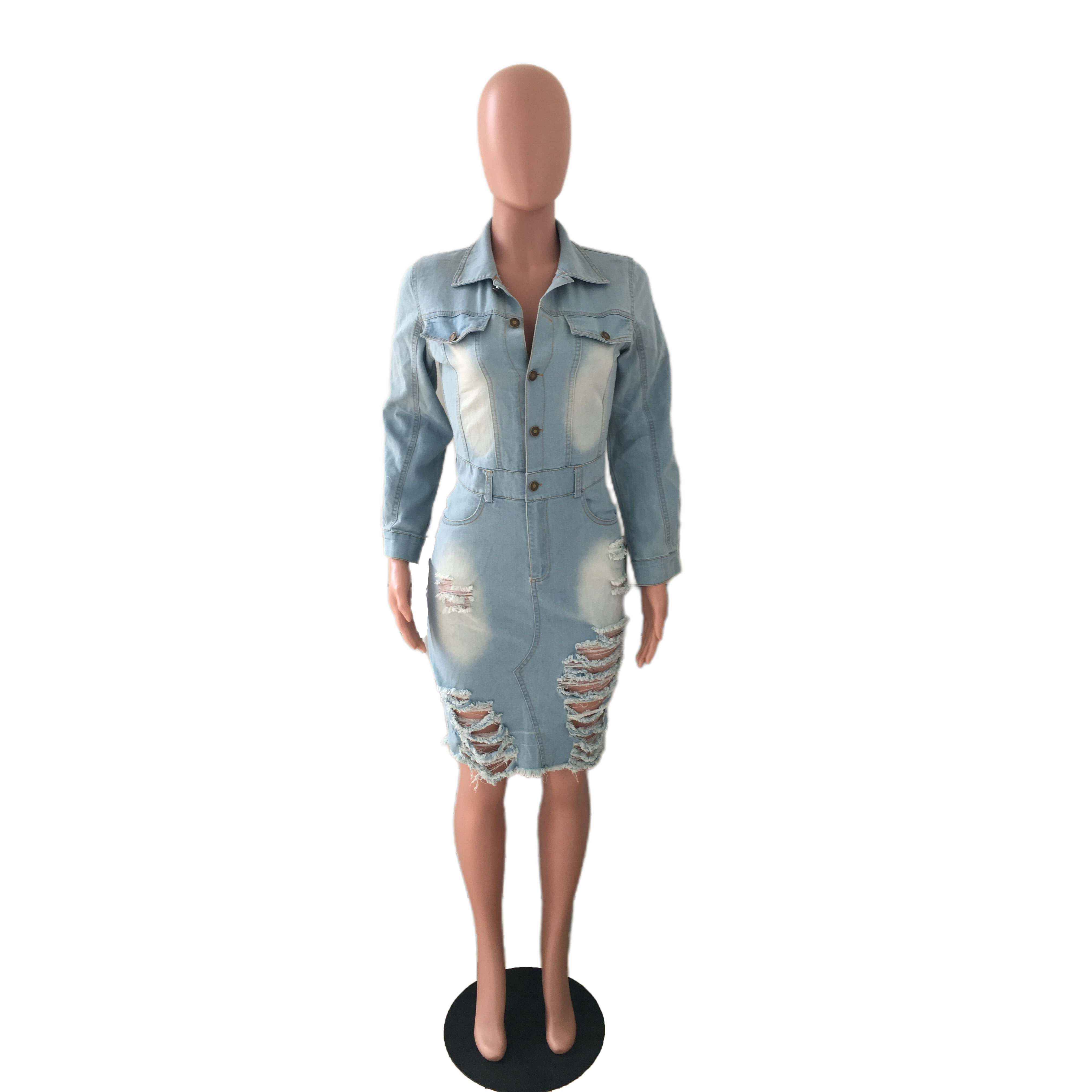 Fashion ripped denim dress