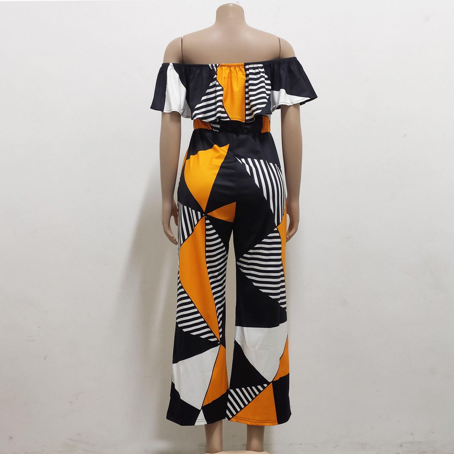 Sexy and fashionable one-line collar bra printed jumpsuit