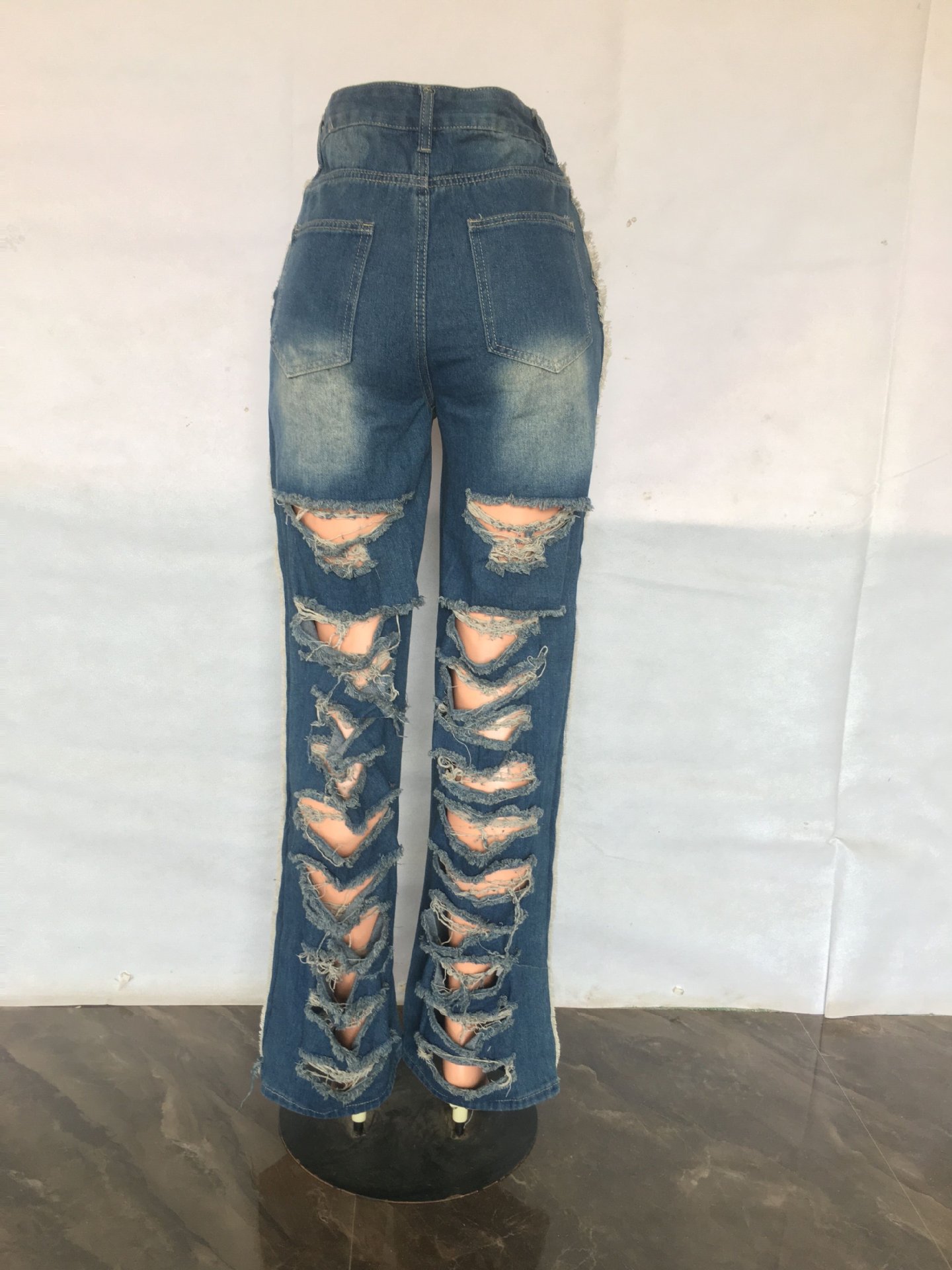 Sexy Oversized Micro Stretch Perforated Micro Flare Jeans